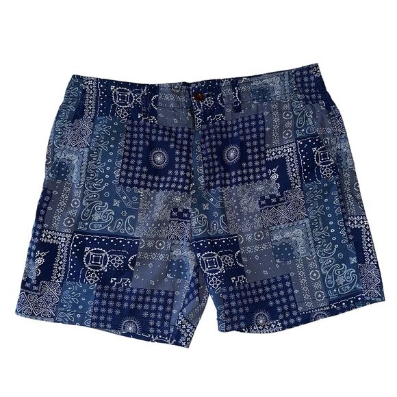Lucky Brand Blue Bandana Flat Front 7" Shorts Mens Size 34 Flat Front Pockets - Picture 1 of 6